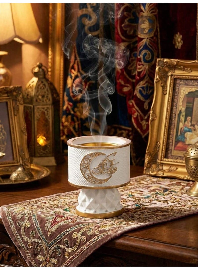 Ramadan Decoration Elegant white Incense Burner with Gold Details – Luxury Ramadan Decor - Image 2